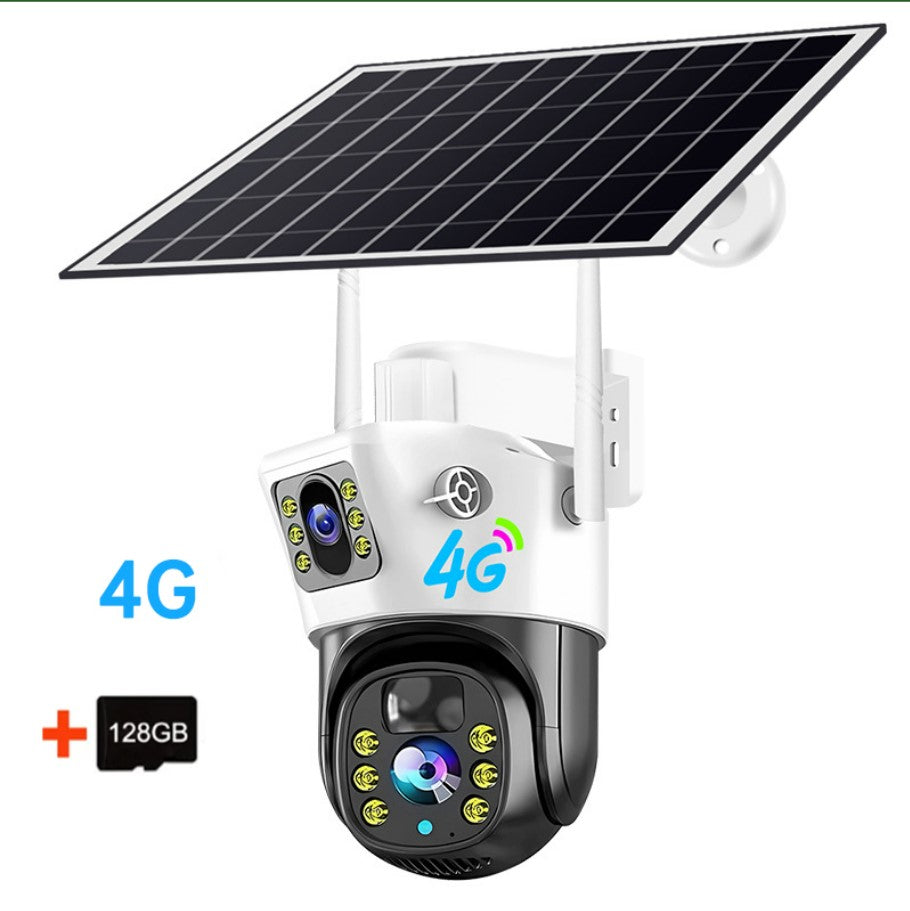 V380PRO Solar Camera 4MP Dual Lens Home Security Camera With Solar Panel - 4G CAMERA + 128GB CARD